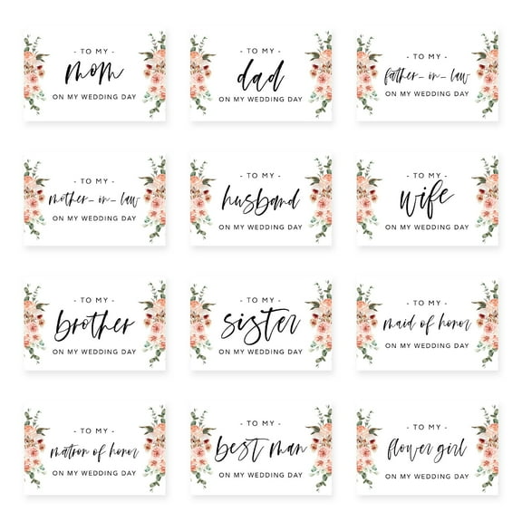 Koyal Wholesale Wedding Day Gift Cards Set with Envelopes Set of 12, Nude Florals