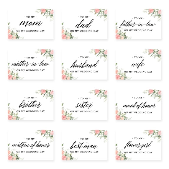 Koyal Wholesale Wedding Day Gift Cards Set with Envelopes Set of 12, Peach Pink Roses