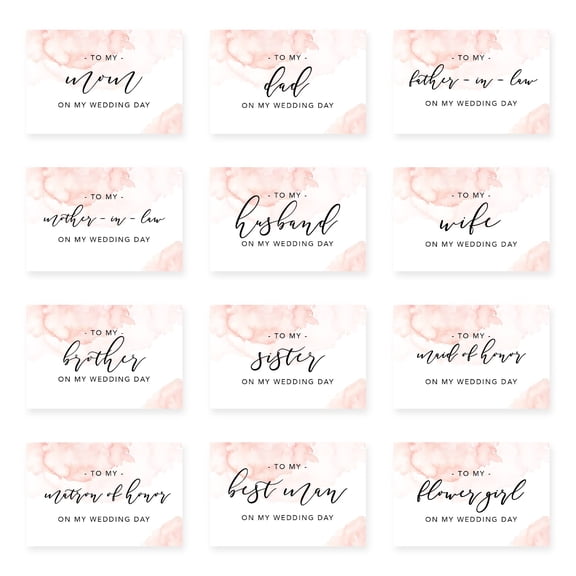 Koyal Wholesale Wedding Day Gift Cards Set with Envelopes Set of 12, Pink Watercolor