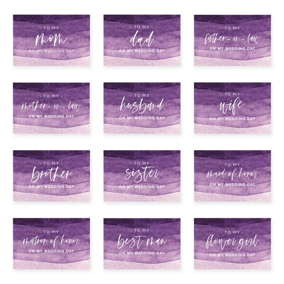 Koyal Wholesale Wedding Day Gift Cards Set with Envelopes Set of 12, Purple Ombre Watercolor