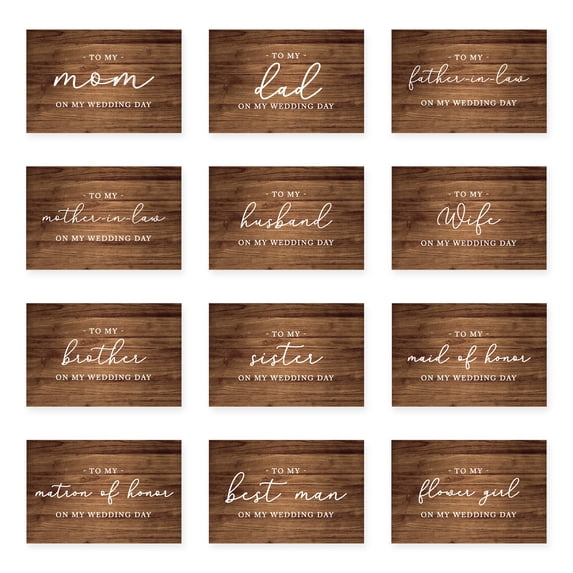 Koyal Wholesale Wedding Day Gift Cards Set with Envelopes Set of 12, Rustic Wood