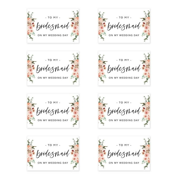 Koyal Wholesale Wedding Day Gift Cards Set with Envelopes Set of 8 Nude Florals To My Bridesmaid On My Wedding Day Cards