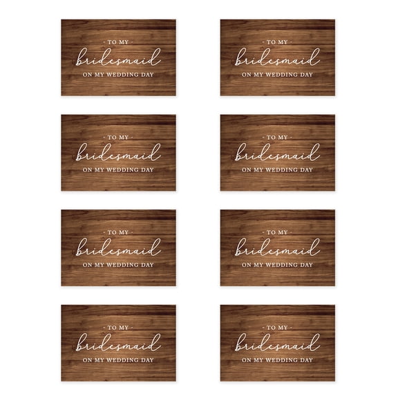 Koyal Wholesale Wedding Day Gift Cards Set with Envelopes Set of 8 Rustic Wood To My Bridesmaid On My Wedding Day Cards