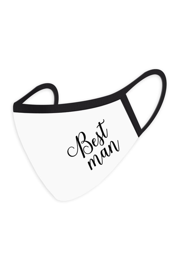 Wedding Face Mask, Best Man Design, White Cloth Face Masks with 1 Replaceable PM 2.5 Filter, 1-Pack
