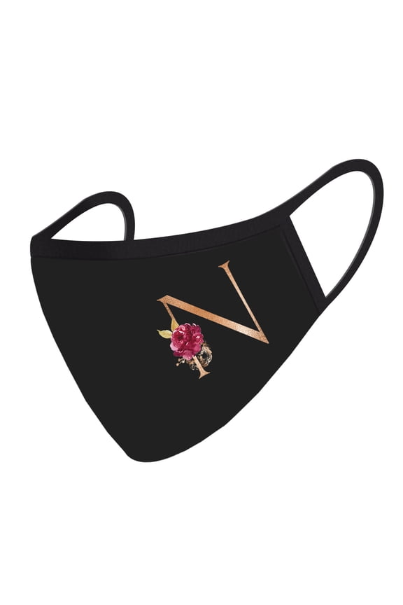 Wedding Face Mask, Black Pink Floral Monogram N, 1 Replaceable PM 2.5 Protection Filter