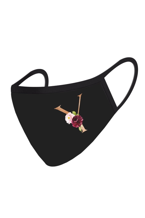 Wedding Face Mask, Black Pink Floral Monogram Y, 1 Replaceable PM 2.5 Protection Filter
