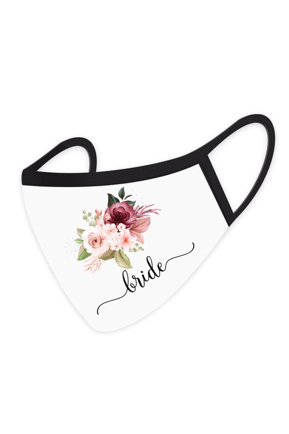 Wedding Face Mask, Burgundy and Pink Floral Bride, White Mask with 1 Replaceable PM 2.5 Filter, 1-Pack