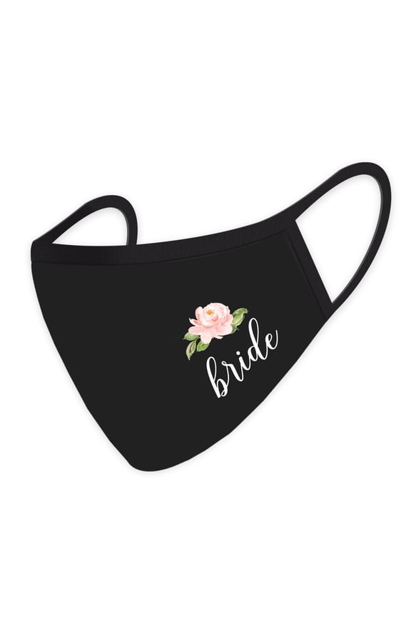 Wedding Face Mask, Floral Bride Design, Black Face Masks with 1 Replaceable PM 2.5 Protection Filter