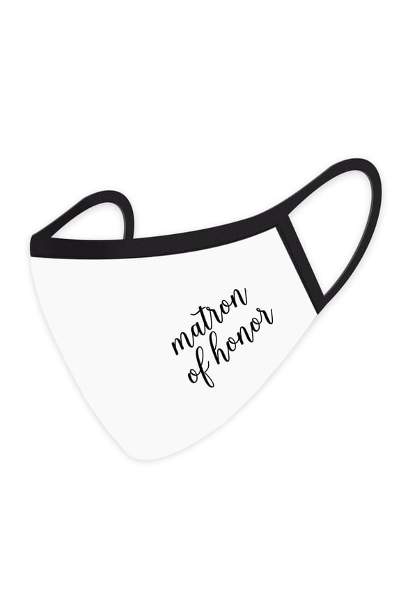 Wedding Face Mask, Matron of Honor Design, White Cloth Masks with 1 Replaceable PM 2.5 Filter, 1-Pack
