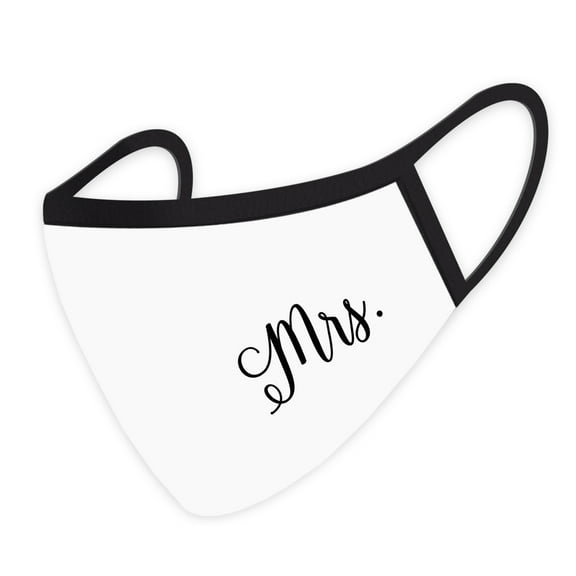 Koyal Wholesale Wedding Face Mask, Mrs. Design, White Cloth Face Masks with 1 Replaceable PM 2.5 Filter, 1-Pack