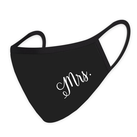 Koyal Wholesale Wedding Face Mask, Mrs. Design, Black Cloth Face Masks with 1 Replaceable PM 2.5 Protection Filter