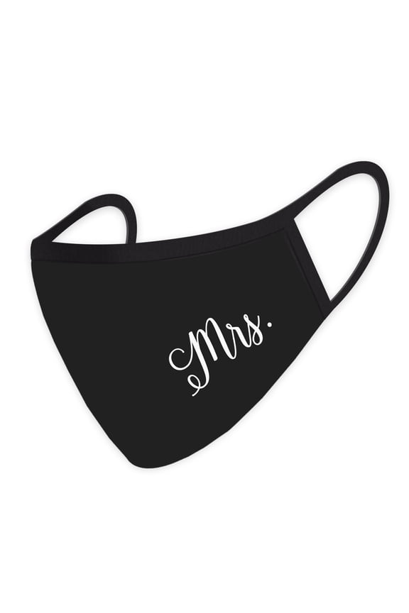 Wedding Face Mask, Mrs. Design, Black Cloth Face Masks with 1 Replaceable PM 2.5 Protection Filter