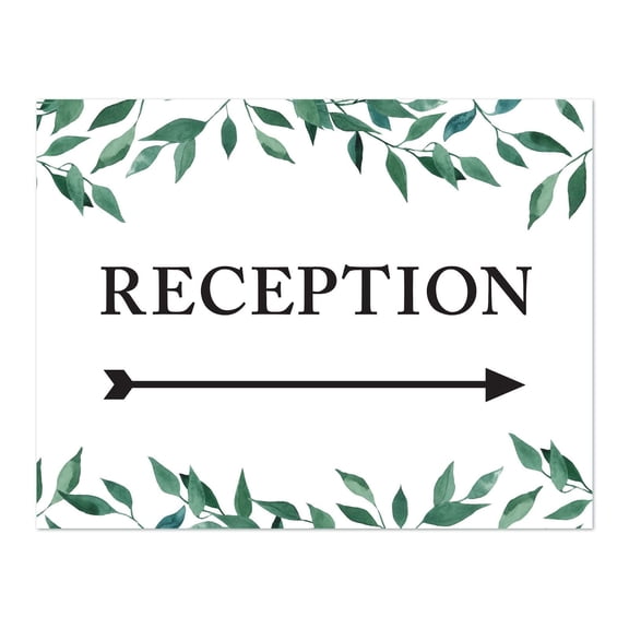 Koyal Wholesale Wedding Party Directional Signs, Natural Greenery, Double-Sided, Reception with Big Arrow, 1-Pack