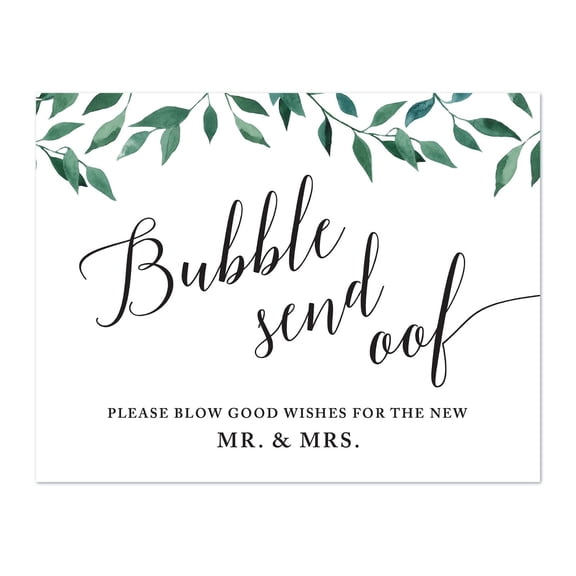 Koyal Wholesale Wedding Party Signs, Natural Greenery, Bubble Send Off Please Blow Good Wishes, 1-Pack