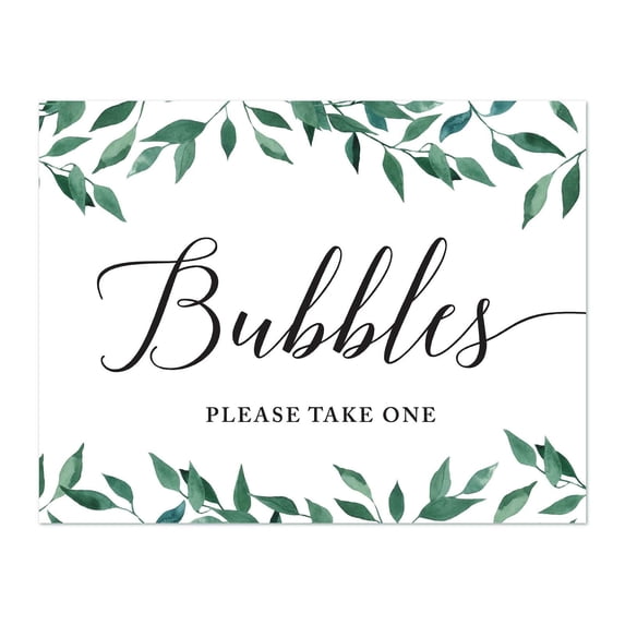 Koyal Wholesale Wedding Party Signs, Natural Greenery, Bubbles Please Take One Sign, 1-Pack
