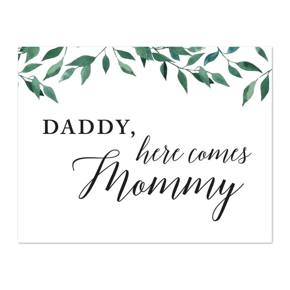 Koyal Wholesale Wedding Party Signs, Natural Greenery, Daddy, Here Comes My Mommy Ring Bearer