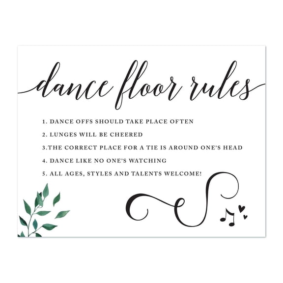 Koyal Wholesale Wedding Party Signs, Natural Greenery, Dance Floor Rules, 1-Pack