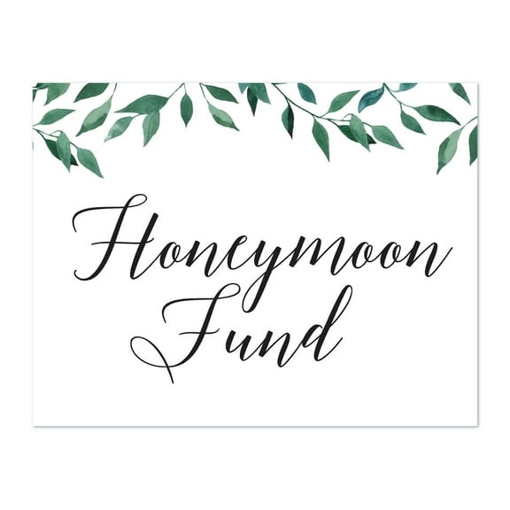 Koyal Wholesale Wedding Party Signs, Natural Greenery, Honeymoon Fund, 1-Pack