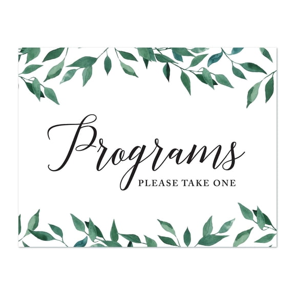 Koyal Wholesale Wedding Party Signs, Natural Greenery, Programs, Please Take One, 1-Pack