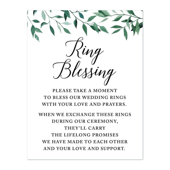 Koyal Wholesale Wedding Party Signs, Natural Greenery, Ring Blessing, 1-Pack