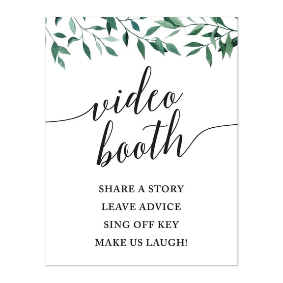 Koyal Wholesale Wedding Party Signs, Natural Greenery, Videobooth Sign Share a Story, Leave Advice, Make Us Laugh