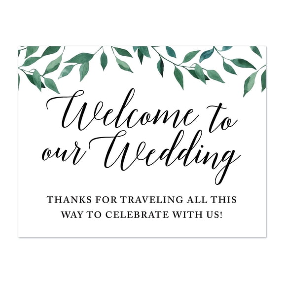 Koyal Wholesale Wedding Party Signs, Natural Greenery, Welcome to Our Wedding! Thank You For Traveling, 1-Pk