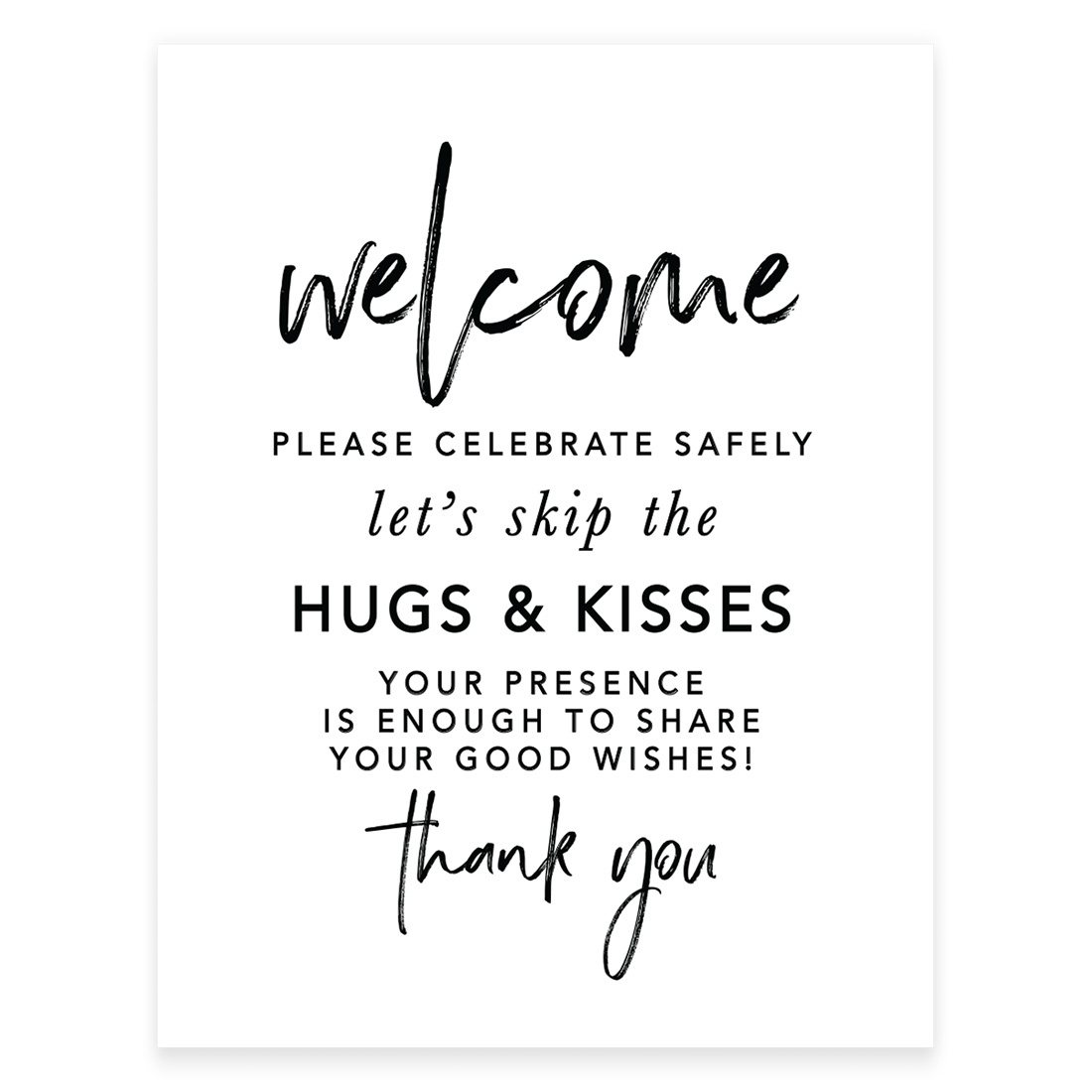 Koyal Wholesale Please Celebrate Safely, Formal Black and White Print Table Sign, 1Pack