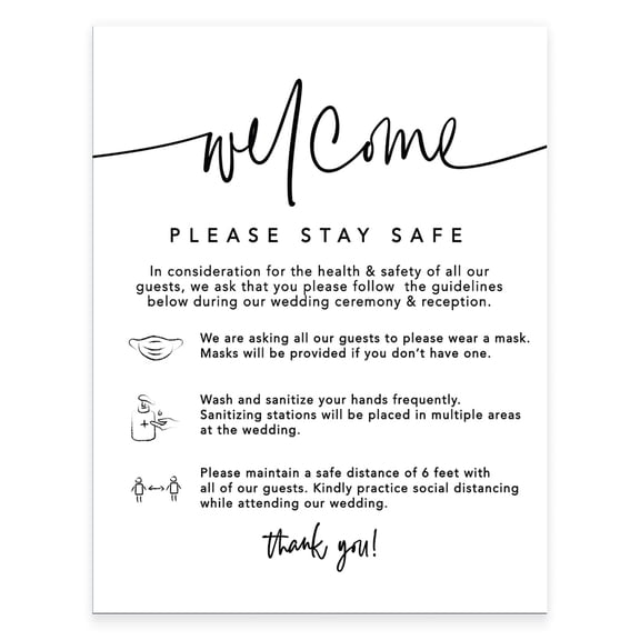 Koyal Wholesale Welcome Please Stay Safe, Formal Black and White Print With Mask Design Table Sign, 1-Pack