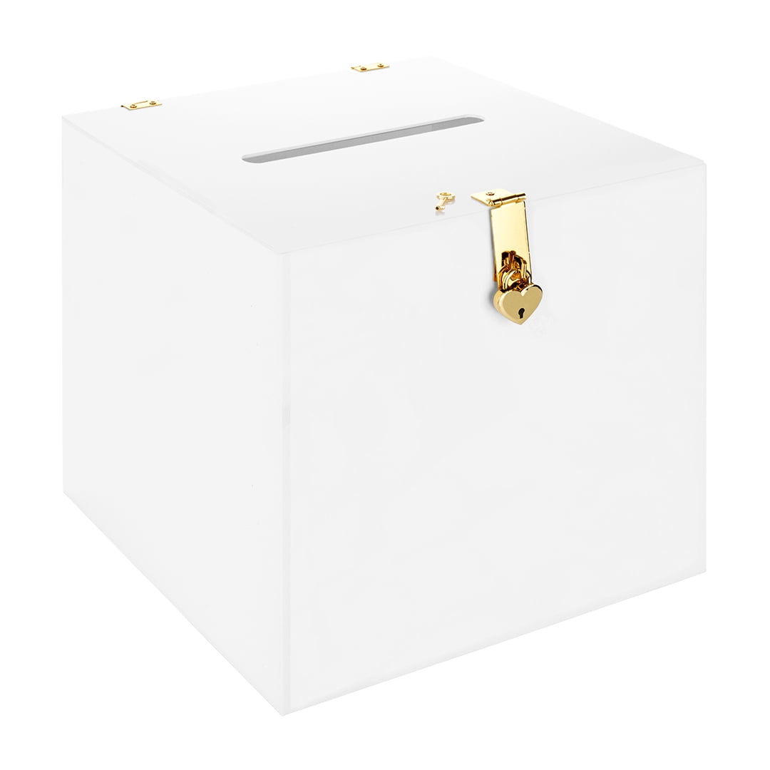 Acrylic Wedding Card Box, White / Gold Print
