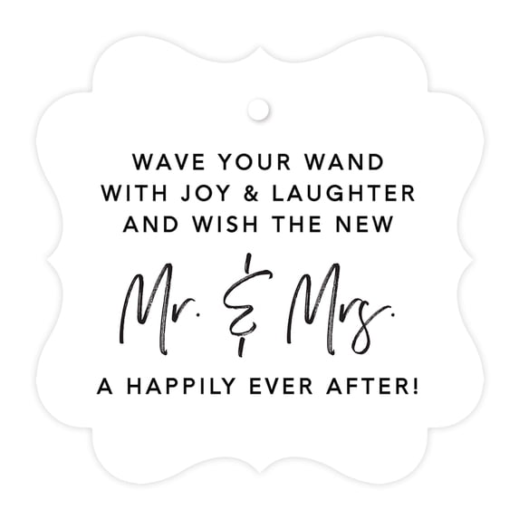 Koyal Wholesale White Fancy Frame Wedding Ribbon Wand Favor Tags, Wave Your Wand With Joy & Laughter, 96-Pack