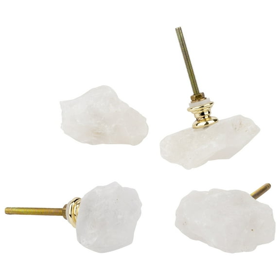 Koyal Wholesale White Quartz Crystal Geode Stone Dresser Knobs, Cupboard Drawer Pulls with Natural Gold Plated, 4 Pack