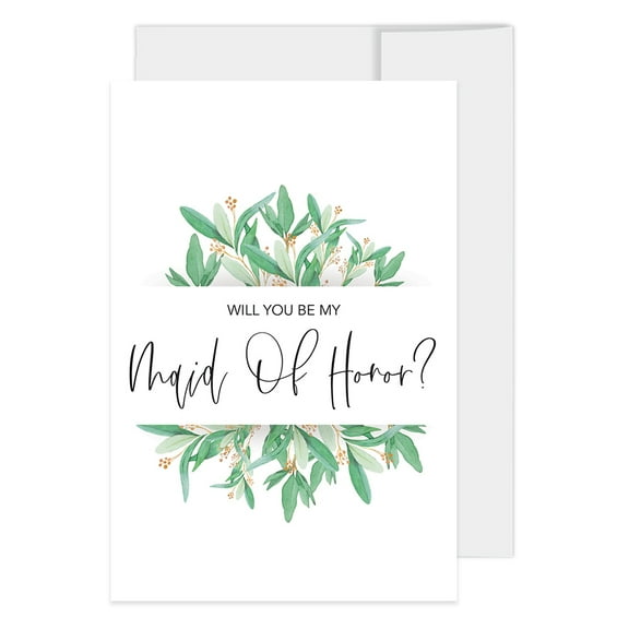 Koyal Wholesale Will You Be My Bridesmaid Proposal Cards with Envelopes, Set of 16 Watercolor Leaves 4 x 6-inch Cards