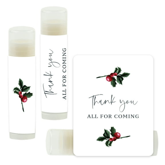Koyal Wholesale Winter Snowy Woodland Forest Watercolor Wedding, Lip Balm Party Favors, Thank You All for Coming, 12- Pk