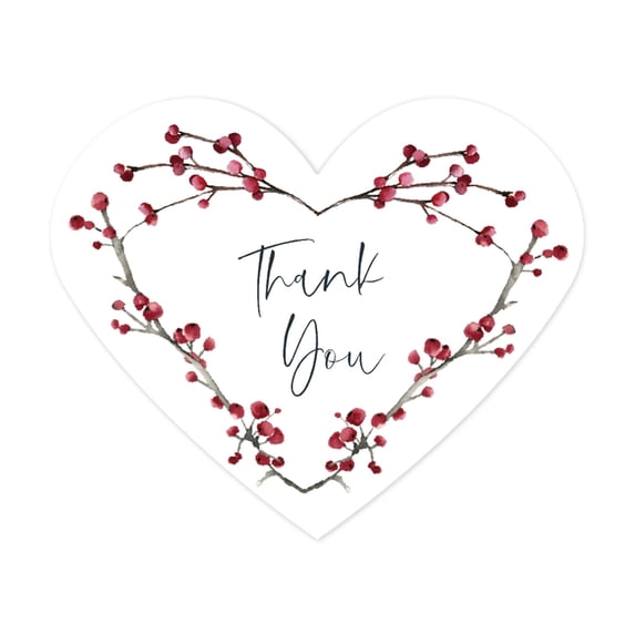 Koyal Wholesale Winter Snowy Woodland Forest Watercolor Wedding Party, Heart Label Stickers, Thank You, 75-Pack