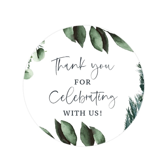 Koyal Wholesale Winter Woodland Watercolor Baby Shower, Round Stickers, Thank You for Celebrating With Us, 40-Pack