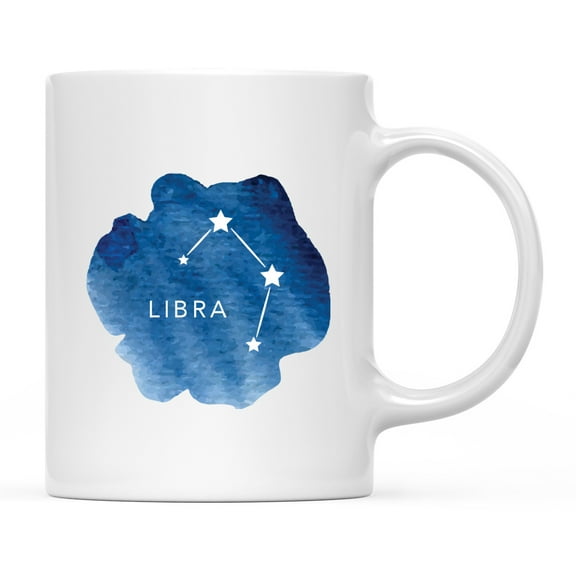 Koyal Wholesale Zodiac Blue Watercolor Ceramic Coffee Mug, Libra