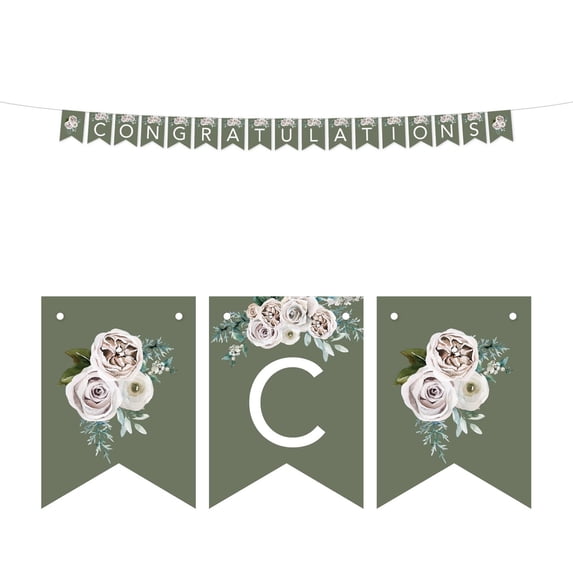 Koyal Wholeslae Sage Green|Cream Floral Blossoms Fall Wedding, Hanging Pennant Party Banner with String, Congratulations
