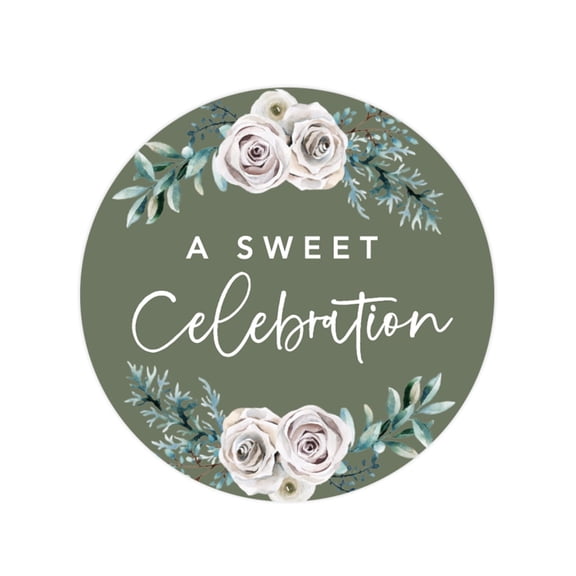 Koyal Wholeslae Sage Green|Cream Floral Blossoms Fall Wedding, Round Circle Label Stickers, A Sweet Celebration, 40-Pack