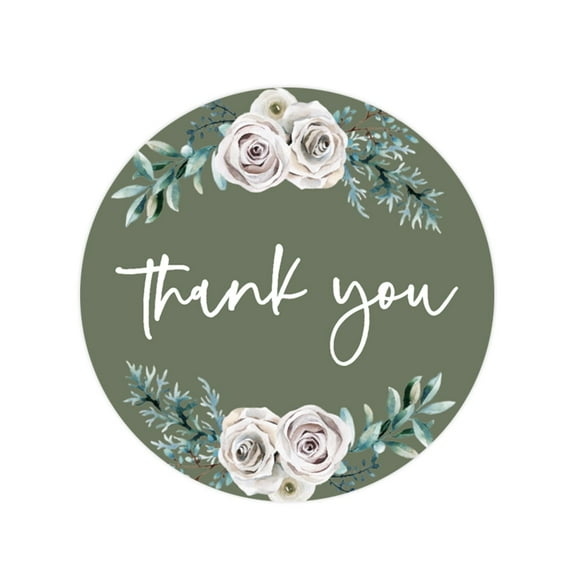 Koyal Wholeslae Sage Green|Cream Floral Blossoms Fall Wedding, Round Circle Label Stickers, Thank You, 40-Pack