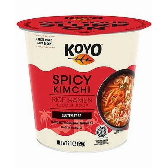Koyo Rice Ramen Noodle Soup Spicy Kimchi - 6 Cups Pack of 2