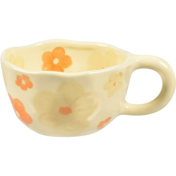 Koythin Ceramic Coffee Mug, Creative Flower Cup for Office and Home, Dishwasher and Microwave Safe, 8.5 oz/250 ml for Latte Tea Milk (Orange Flower)