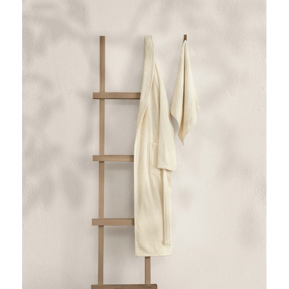 Koza Home Likya 100% Cotton Cream Dowry Bathrobe Set of 2 1 Bathrobe 1 Towel 1053A SM
