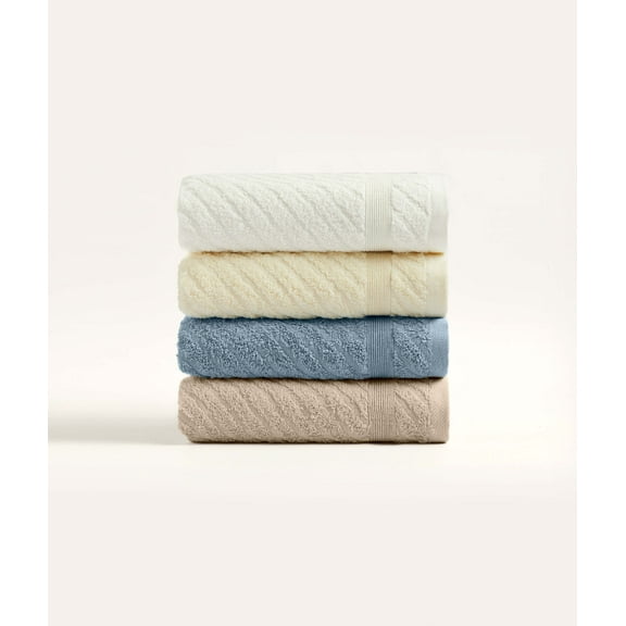 Koza Home Likya 100% Cotton Jacquard Border Cross Striped 4-Piece Face Dowry Towel Set 1012A Standard