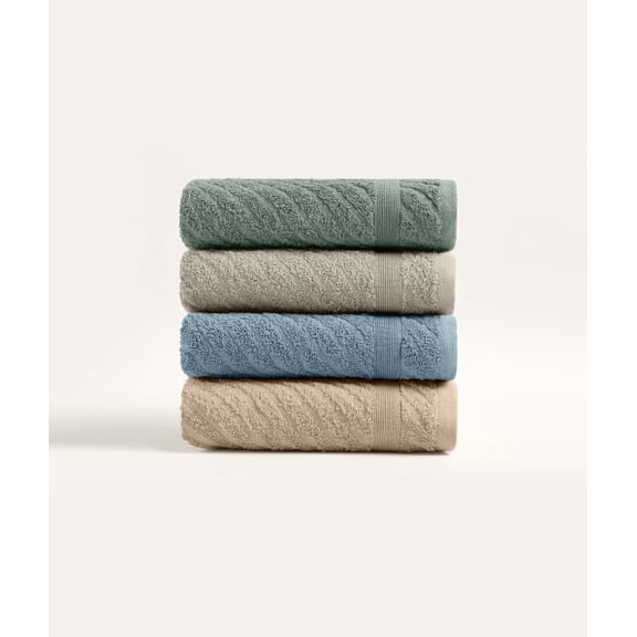 Koza Home Likya 100% Cotton Jacquard Border Cross Striped 4-Piece Face Dowry Towel Set 1014A Standard