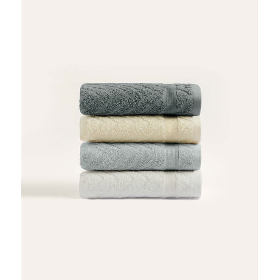 Koza Home Likya 100% Cotton Jacquard Border Herringbone 4-Piece Face Dowry Towel Set 1024A Standard