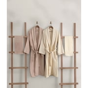 Koza Home Likya 100% Cotton Salmon-Cream 4-Piece Dowry Family Bathrobe and Towel Set 2 Bathrobes 2 Towels 1062A Standard