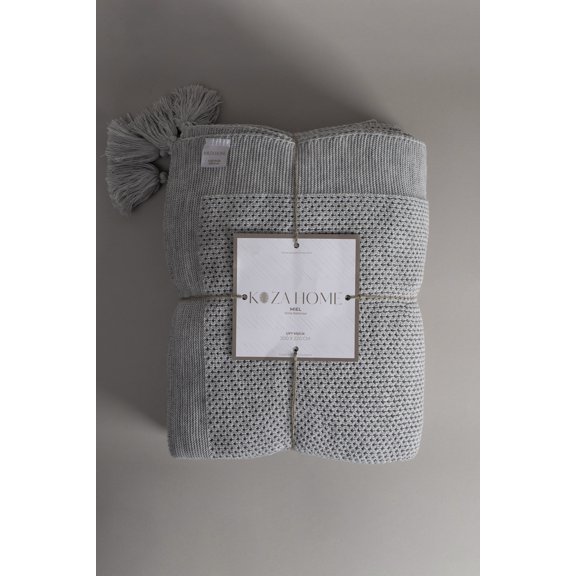 Koza Home Miel Gray Double Blanket with Pom Pom Edge 200x220 37105 Double