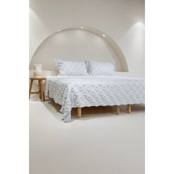 Koza Home Sitra Gray Double Tasseled Bedspread 230x250 2 Pillow 50x70 5033 230 x 250