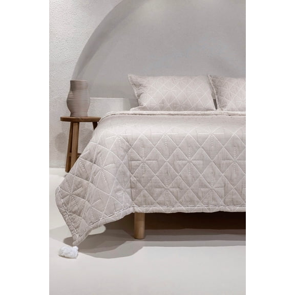 Koza Home Stella Beige Double Bedspread with Diamond Pattern 230x250 2 Pillow 50x70 5029 230 x 250