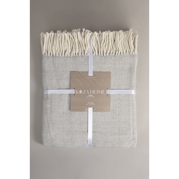 Koza Home Suez Grey White Color Wool Double Blanket 91249 180x220 cm Double